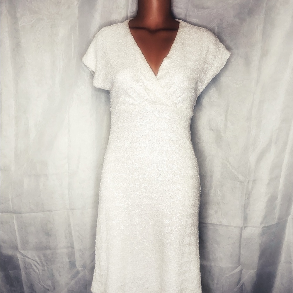 White Sequins Sparkly Midi Dress BNWT Bridal
